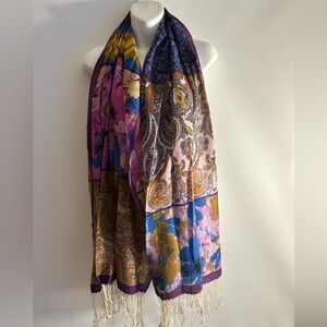 BASILE MULTI COLOR PAISLEY PRINT WITH FRINGE WOOL BLEND WRAP/SCARF O/S